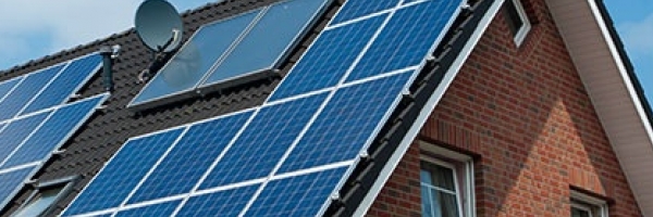 solar panels on roof and solar farm
